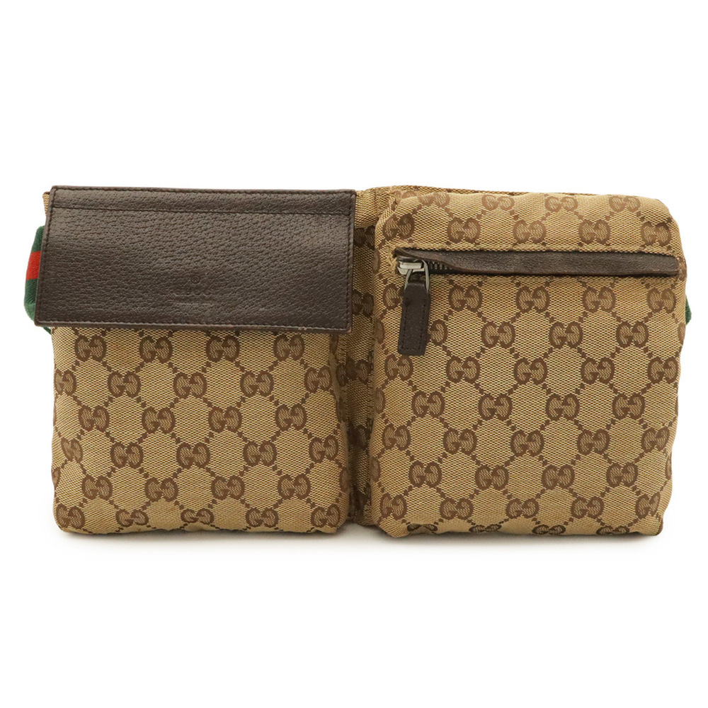 GUCCI GG Canvas Sherry Line Bag, Body Waist Pouch, Hip Leather, Khaki Beige, ...